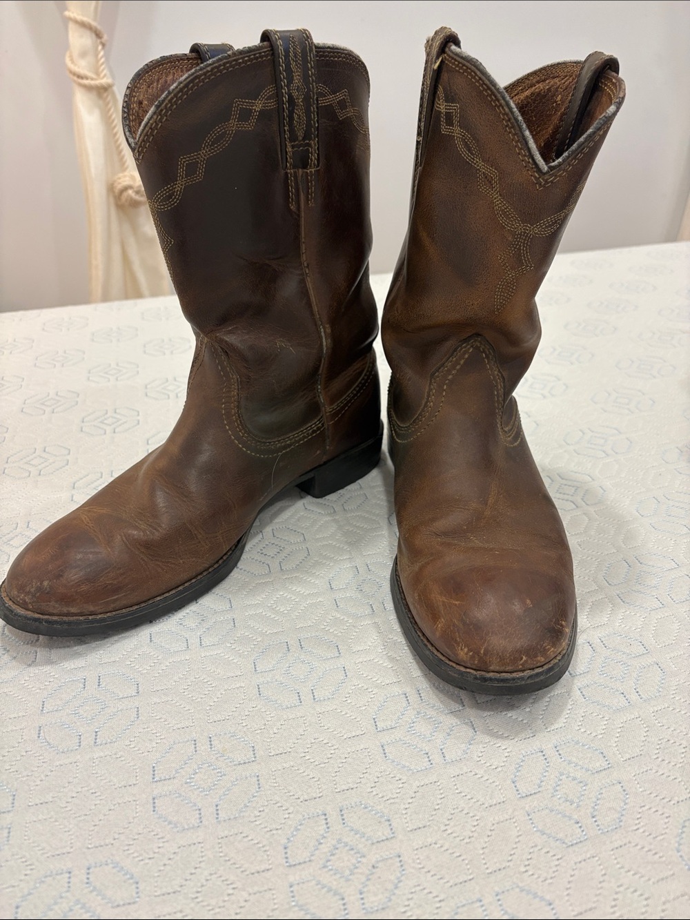 Ariat Brown Leather Western Pull-On Work Boots